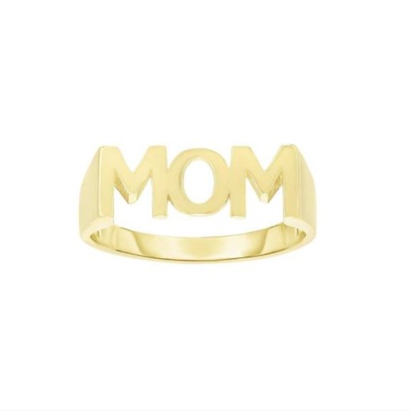 Polished Letter 14K Yellow Gold MOM Ring